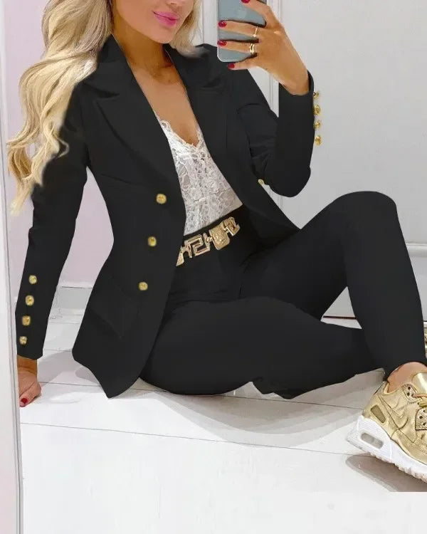CM.YAYA Women’s Paisley Butterfly Blazer & Pants Set – Elegant 2-Piece Autumn Winter Street Style Outfit