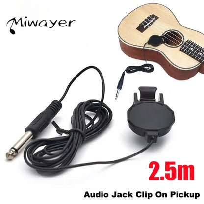 Clip-On Audio Jack Pickup – Acoustic Guitar/Mandolin/Violin/Banjo/Ukulele Sound Transducer with 2.5M Cable Instrument Amplifier Microphone