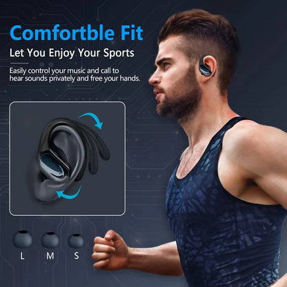 Bluetooth 5.3 True Wireless Earphones with Mic, Noise Reduction, Waterproof Sport Headset with Earhooks