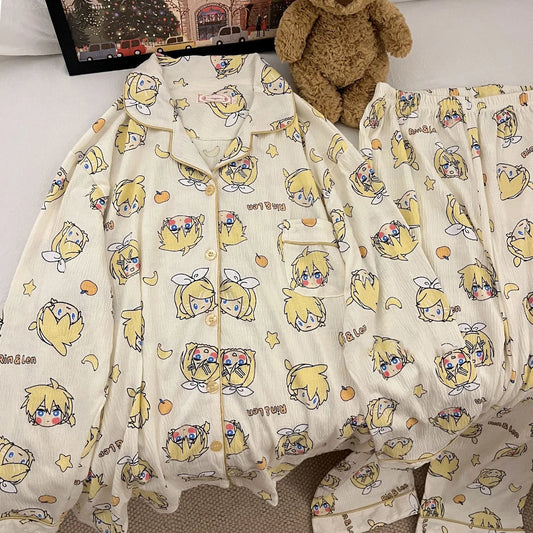Kagamine Rin & Len Anime Pajamas — Long Sleeve Costume for Girls, 35-65Kg, Cosplay Sleepwear