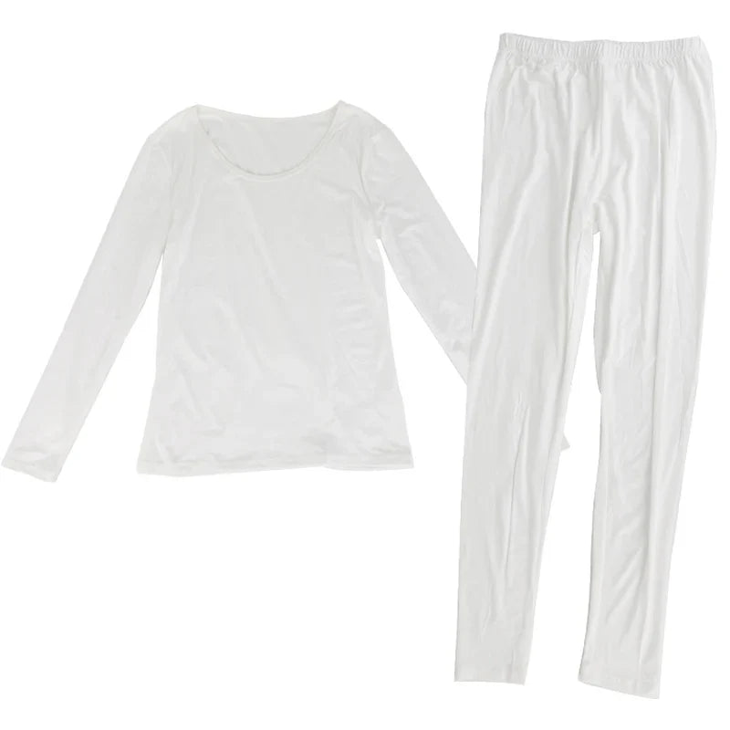 Women's Long John Thermal Underwear Set - 2 Piece Seamless Warm Pajamas with Top and Leggings for Autumn Winter
