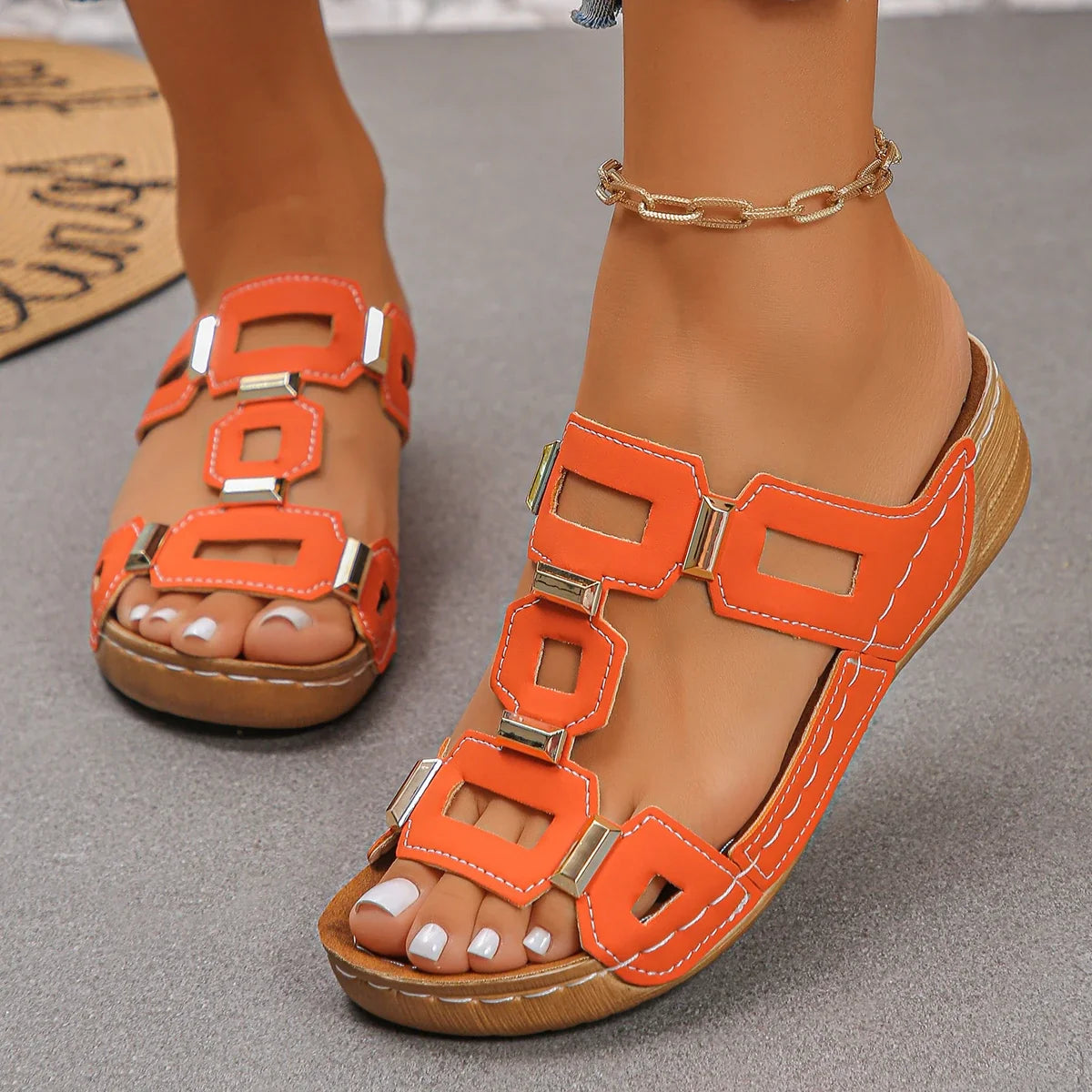 Women’s Roman Wedge Sandals - Open Toe Summer Beach Slip-On Shoes