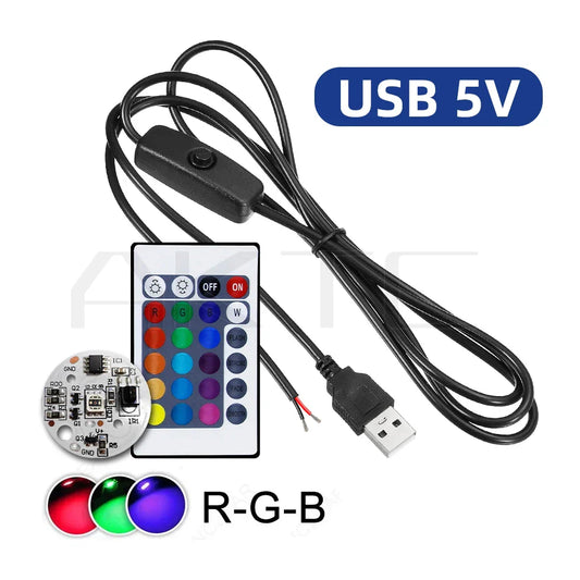 A) DC 5V RGB LED Round Board — Colorful Gradient Light with USB Cable & IR Remote