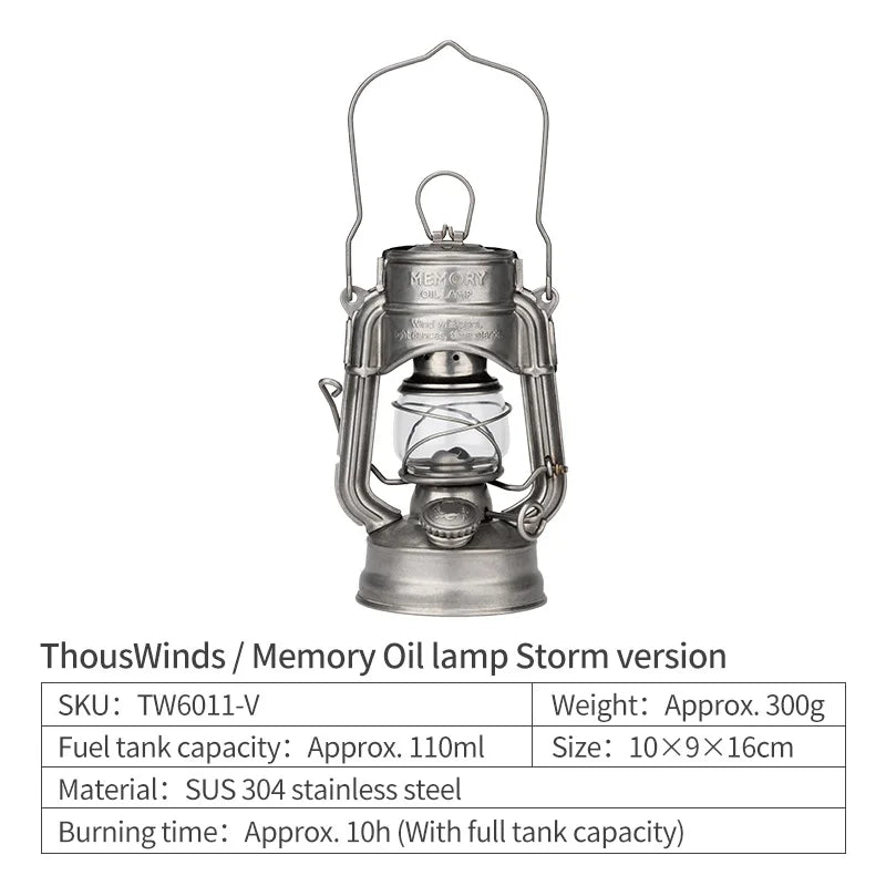 Thous Winds Memory Mini Oil Lamp – Portable Retro Camping Lantern for Hike, Picnic, and Backpacking