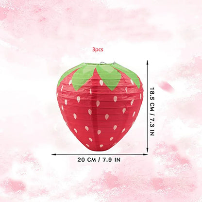 Strawberry Paper Lanterns - 3PCS 20CM Cute Fruit Theme Decorations for Birthday Parties & Baby Showers