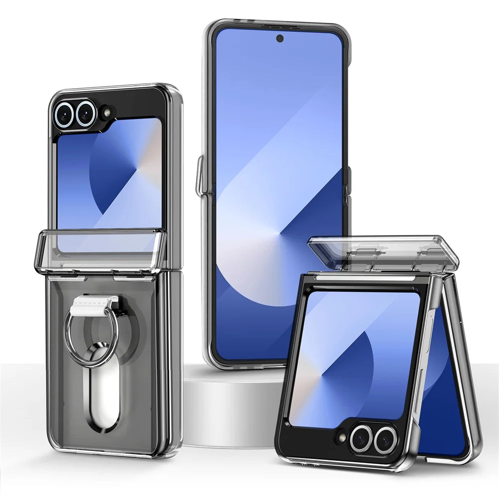 Luxury Wallet Clip Phone Case for Samsung Z Flip — Shockproof Card Slot Cover with Finger Ring for Z Flip 5/6/7/5G