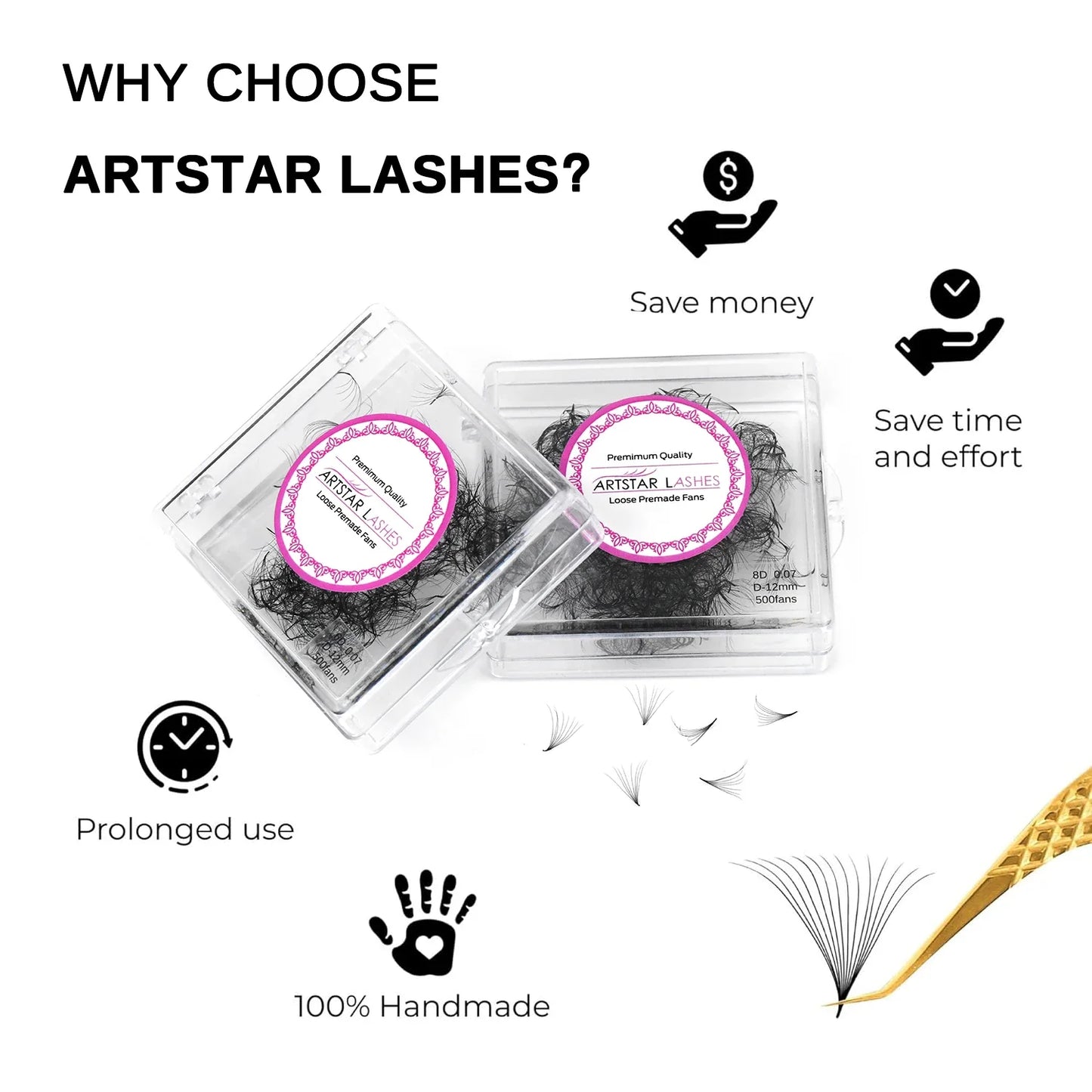 ARTSTAR Pointy Base Premade Eyelash Fans – 0.03mm Thin Professional Loose Lash Extensions