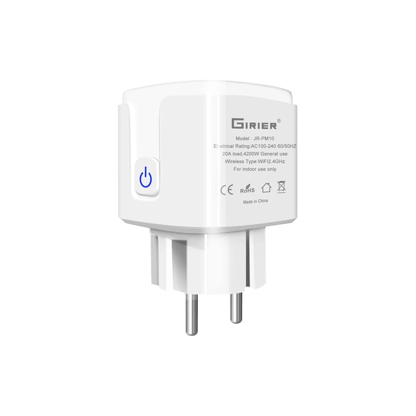 GIRIER Tuya WiFi Smart Plug – 20A EU Socket Outlet with Power Monitor, Timer Function, 4200W, Compatible with Alexa & Google Home