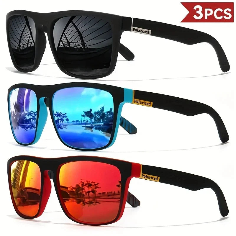 3PCS Polarized Square Sunglasses – Fashionable Outdoor Sports, Travel, Driving & Party Glasses for Men & Women