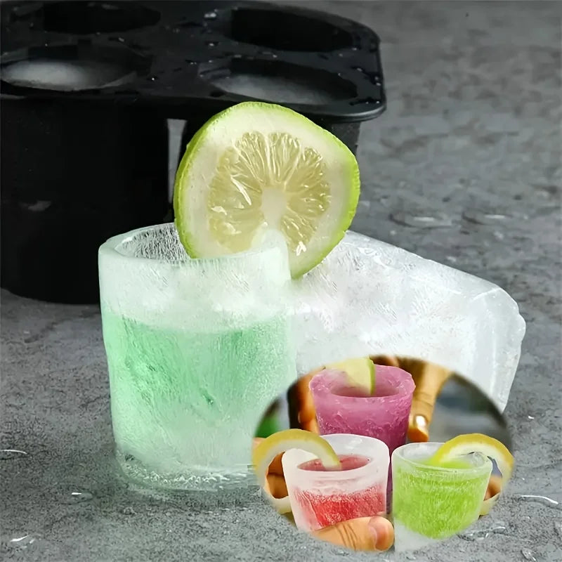 Silicone Ice Cube Mold – 4-Hole Round Press Ice Block Maker for Whiskey, Beer & Drinks | Reusable Cup-Shaped Ice Tray Kitchen Tool