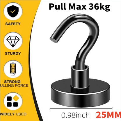Heavy-Duty Magnetic Hooks — Strong Magnet Hangers for Home, Kitchen, Office & Workplace (Pack of 4/6/8/12, Black)
