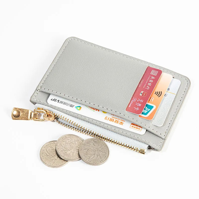 Ultra-Thin PU Leather Credit ID Card Holder: Zipper Fashion Wallet for Women & Men, Small Money Bag, Coin Purse Clip Organizer