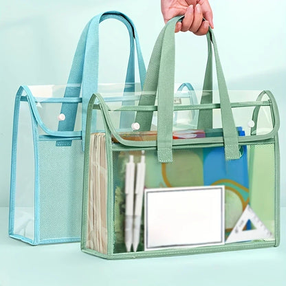Large Capacity Portable Transparent Waterproof Handheld Folder – Expandable PVC File Storage Bag with Self-Adhesive Closure
