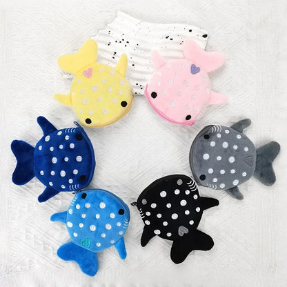 Cute Blue Shark Mini Coin Purse – Plush Zipper Wallet for Women, Key & Earphone Pouch