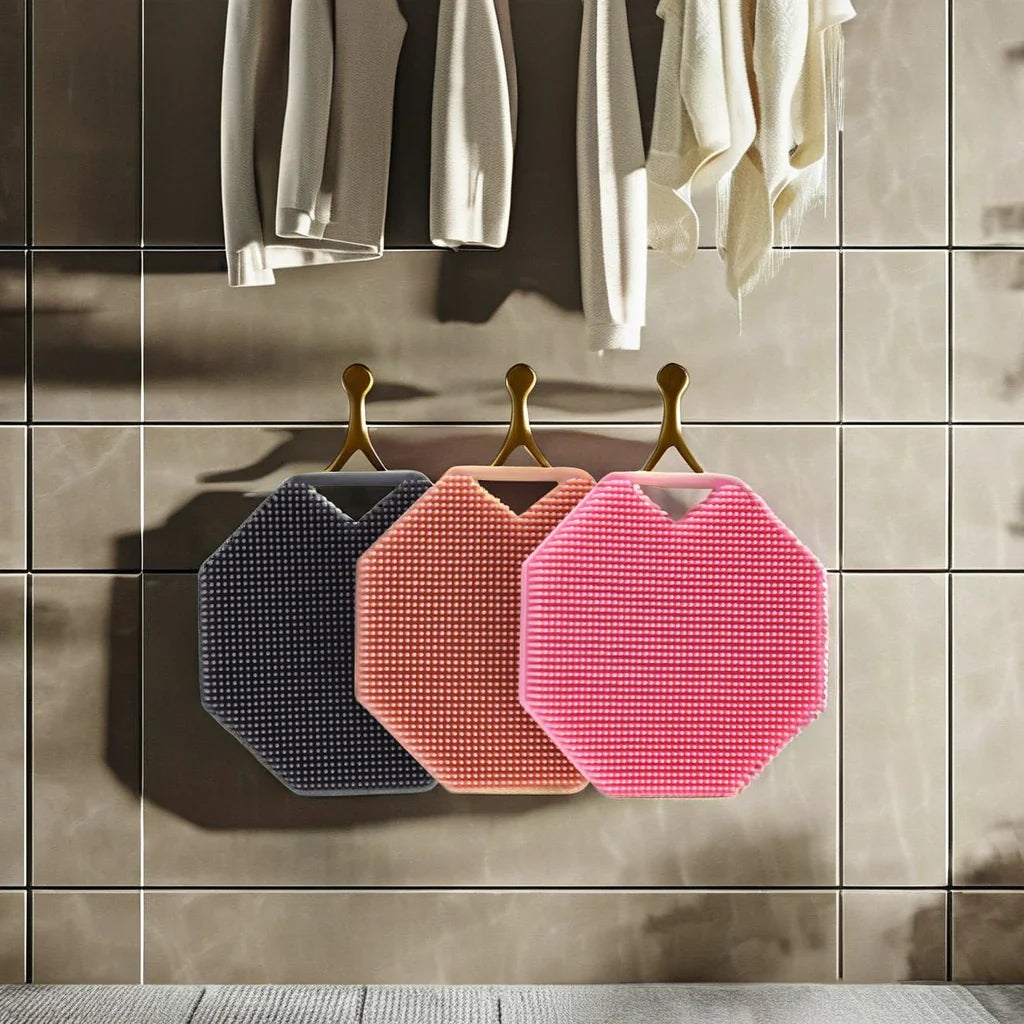 Silicone Body Scrubber with Natural Bristles – Skin Exfoliating Shower Sponge & Bath Brush