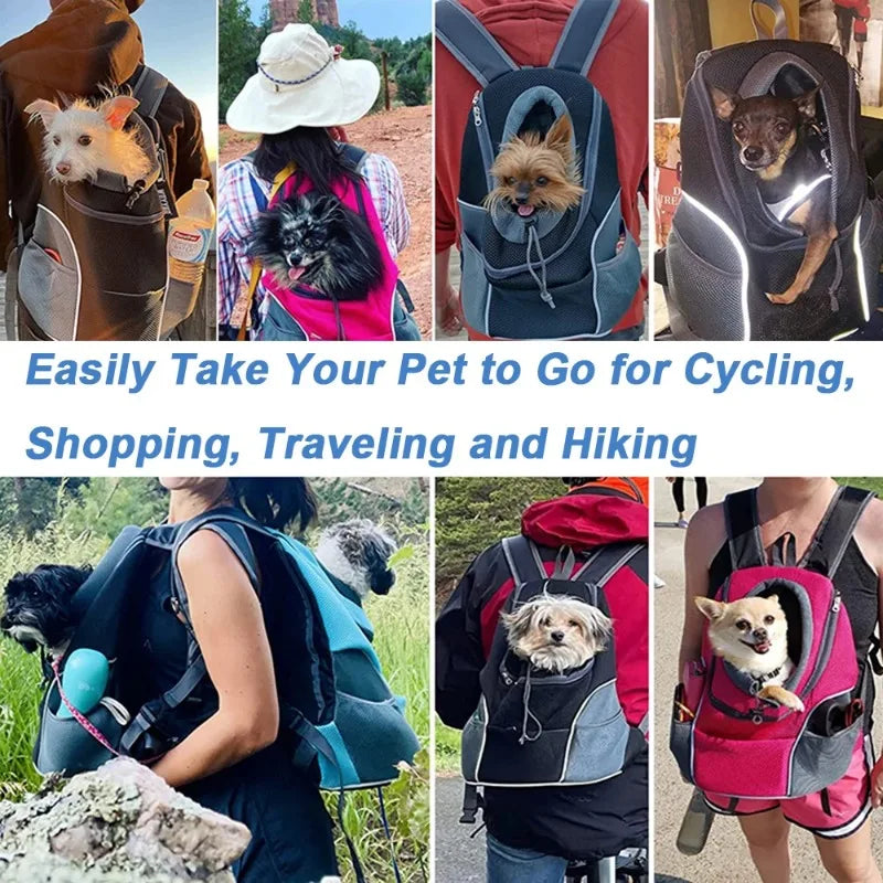 Pet Backpack Carrier - Breathable Adjustable Front Pack with Reflective Safety Strips for Dogs & Cats Outdoor Travel