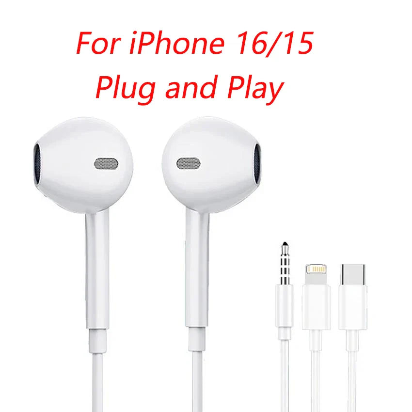 Original Wired Earphones for iPhone & iPad – In-Ear Lightning, USB-C & 3.5mm Earbuds Compatible with iPhone 17-11 Pro Max, 7/8 Plus, XR