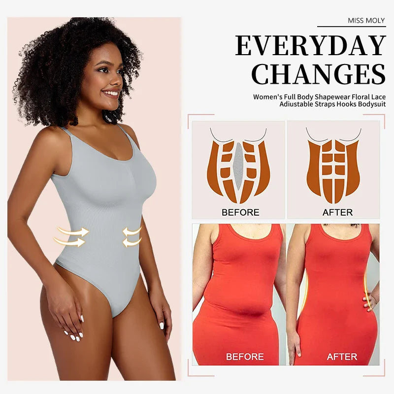 Women’s Full Body Shapewear Bodysuit – Smoothing Thong Body Shaper Sculpting Slimming Underwear