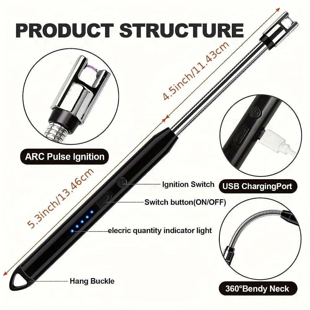 Rechargeable Electric Plasma Arc Lighter – Windproof USB Candle & BBQ Ignition Tool for Camping, Kitchen & Fireplace Use