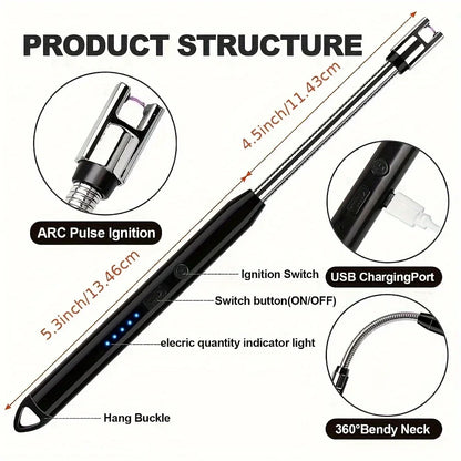 Rechargeable Electric Plasma Arc Lighter – Windproof USB Candle & BBQ Ignition Tool for Camping, Kitchen & Fireplace Use