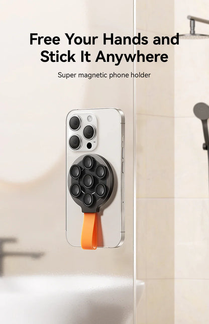 Joyroom Magnetic Suction Cup Phone Mount – Hands-Free Mirror Shower Stand, Silicone Case Holder for iPhone 16 ProMax