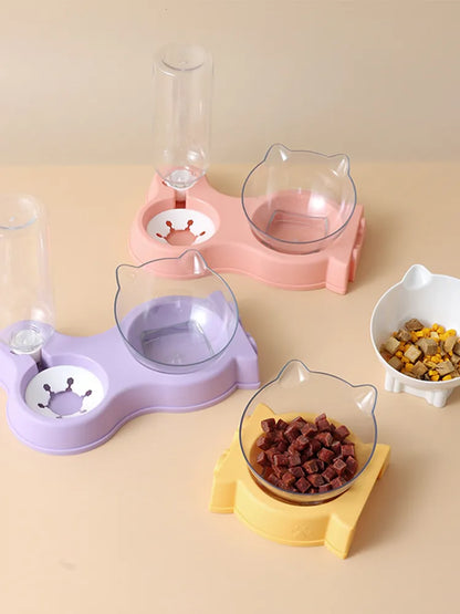 Automatic Pet Feeder & Water Fountain: All-in-One Splice Bowl for Cats and Dogs - Raised Standing Dish for Convenient Feeding