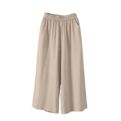 Women’s Casual Wide Leg Pants – High Waisted Loose Fit Cropped Capris with Pockets, Lightweight Lazy Style Versatile Trousers