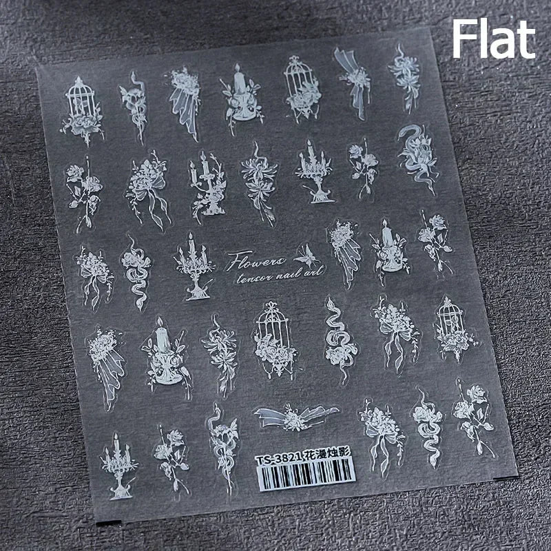 5D Gold Stamped Nail Art Stickers - Silver Sun Stars Snake Chinese Style Self-Adhesive Manicure Decals