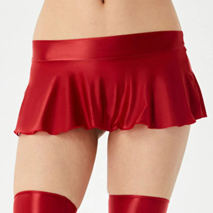 Women’s Sexy Wet Look Mini Skirt — Erotic Super Short Night Dress Party Lingerie in Wine Red, Pink & Black