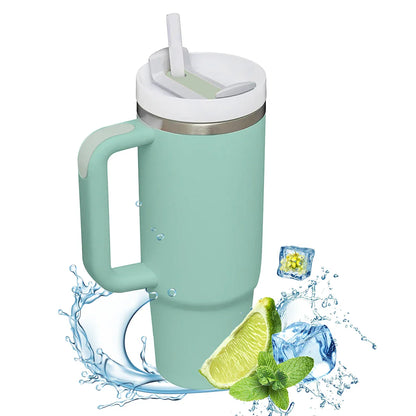 1200ml Insulated Stainless Steel Tumbler with Handle – Portable Thermal Mug for Hot & Cold Coffee with Straw