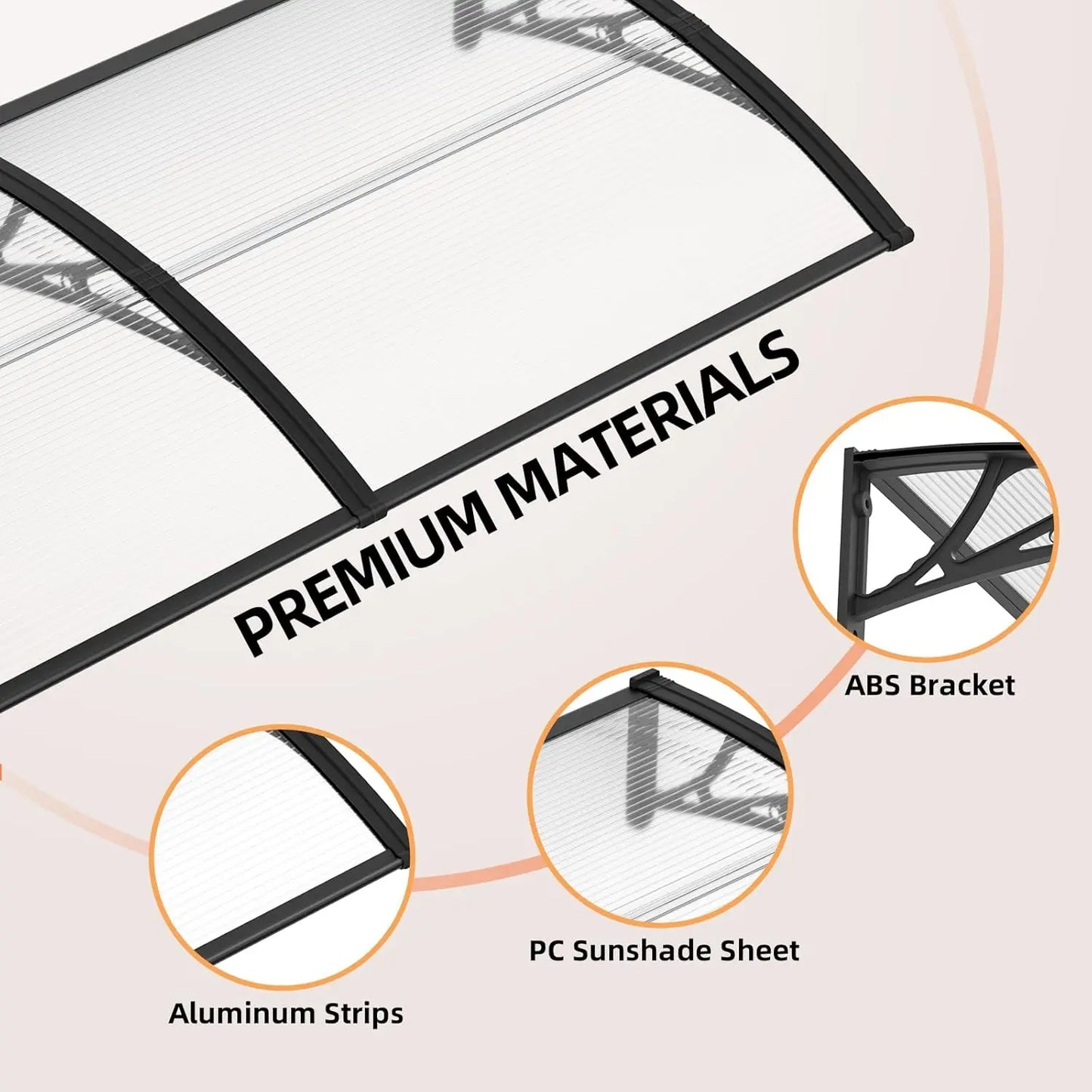 Polycarbonate Outdoor Awning - Waterproof DIY Canopy Roof Cover for Doors, Windows & Patios