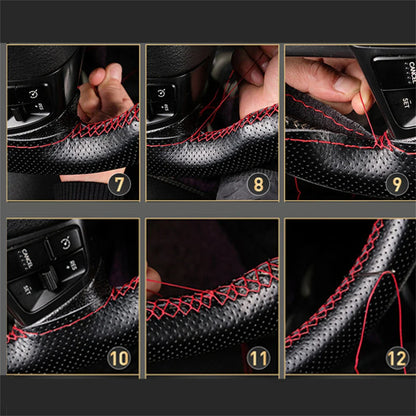Leather Car Steering Wheel Cover - DIY Braid Design, Universal 38cm Auto Steering Wheel Case