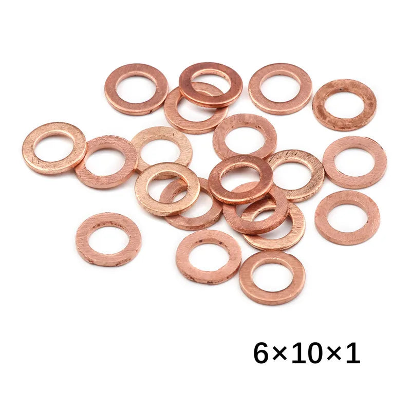 Multi-Size Solid Copper Washers Set (M6–M20) – Flat Ring Gasket Spacer Fastener Hardware 20/50pcs Durable Sealing Rings