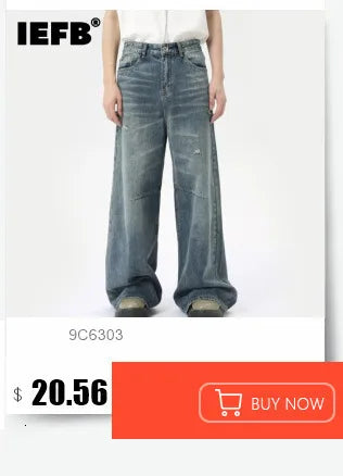 IEFB Men’s Summer Denim Jeans – Washed Blue Straight Loose Wide-Leg Casual Pants