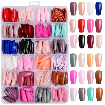 576PCS Colorful Press-On Fake Nails Set – Black & Red Oval/Square Short Full Cover Nail Tips for Salon-Style Nail Art