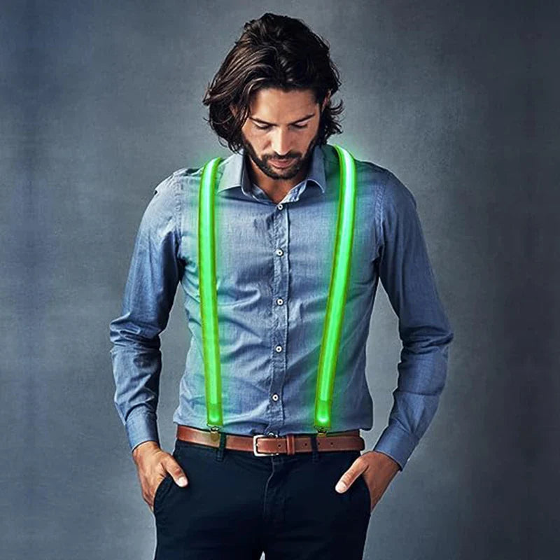 LED Light-Up Suspenders & Bow Tie Set: Adjustable Elastic Pants Suspender for Men & Women - Perfect for Music Festivals & Costume Parties