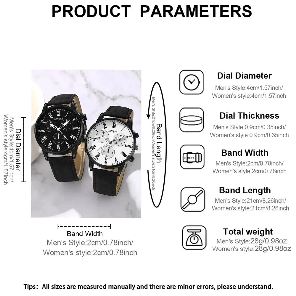 2PCS Set Couple Fashion Leather Watches – Simple Dial Quartz Wristwatches for Ladies & Men, Casual Dress Clocks