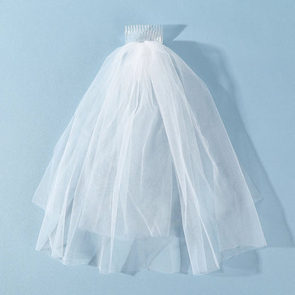 White Tulle Bow Veil Hairpin with Pearls – Elegant Bridal & Bachelorette Hair Clip for Weddings, Parties, and Gifts