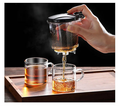 Heat-Resistant Glass Teapot with One-Click Filter – Tea & Coffee Pot, Tea Water Separation, Home Teaware Set