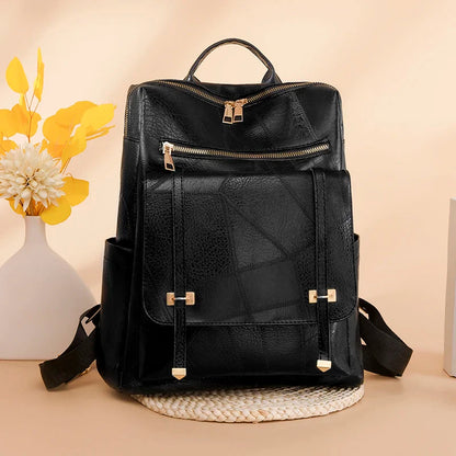 Trendy Women's Vintage PU Leather Backpack - Brown Daypack, Casual Travel and Retro Student School Bag