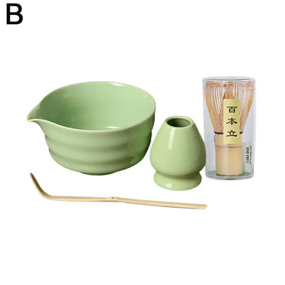 4pcs Japanese Ceramic Matcha Tea Set – High-End Gift Box with Whisk, Bowl, Grinder & Brush
