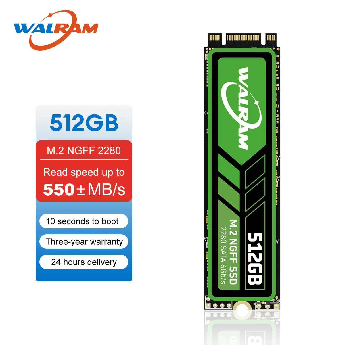 WALRAM M.2 NGFF SATA SSD — 128GB-1TB 2280 Internal Solid State Drive for PC, Desktop & Laptop