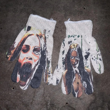 Gothic Y2K Winter Gloves - Men's Vintage Punk Anime Print Kawaii Fashion Accessories