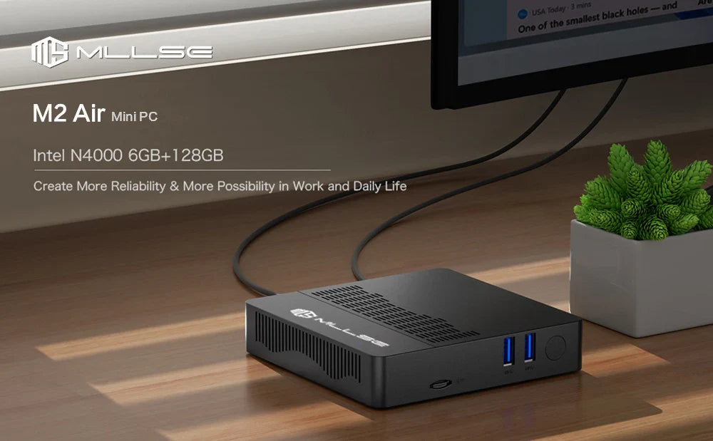 MLLSE Mini PC M2 Air – Intel Gemini Lake N4000, 6GB RAM, 128GB ROM, Dual-Band WiFi, Bluetooth, Windows 11