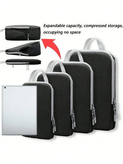 6-Piece Compressible Waterproof Nylon Packing Cubes Set – Portable Travel Storage Bags with Handbag Luggage Organizer