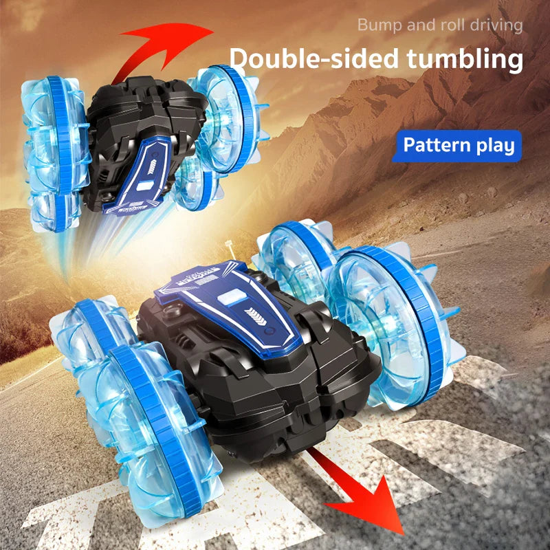 New LED Amphibious RC Car – Dual Remote Control, Waterproof Stunt Car with 360° Rotation, Double-Side Flip, Drift Drive, Kids Toy