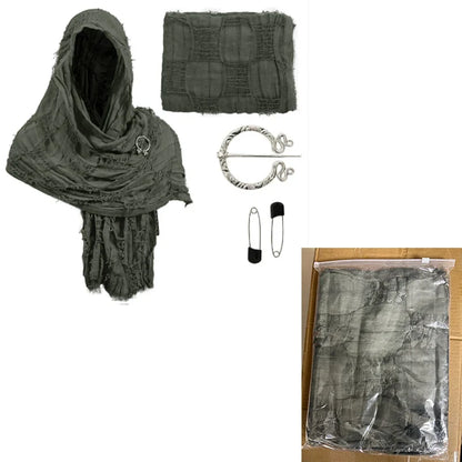 Medieval Renaissance Hooded Cloak – Halloween Costume Cape Wrap with Brooch, Cowl Scarf for Rogue Cosplay