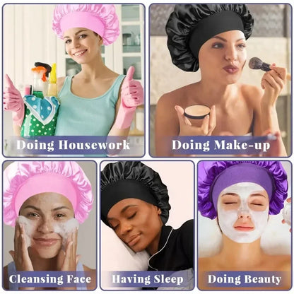 Soft Silk Satin Lined Bonnet – Large Satin Hair Wrap for Long Hair, Sleep & Shower Cap, Salon Tool