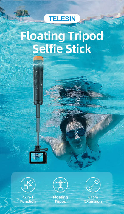 TELESIN Floating Underwater Selfie Stick Tripod – Extendable Buoyancy Pole for GoPro, Insta360, DJI Osmo Action Cameras