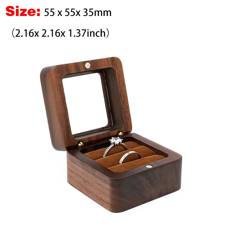 Personalized Walnut Wooden Ring Box - Custom Name Engagement & Wedding Anniversary Gift